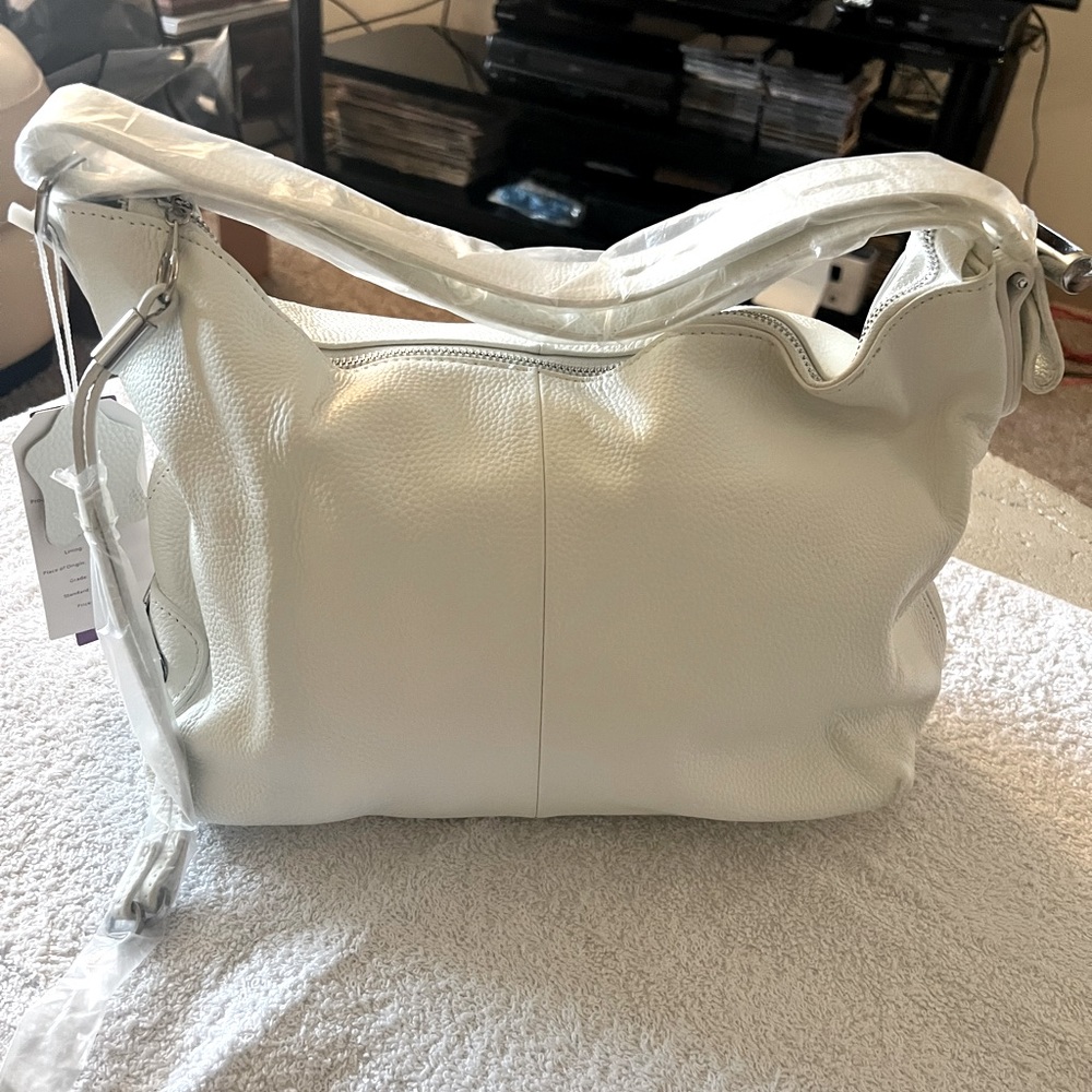 WHITE LEATHER SATCHEL… NEW WITH TAGS